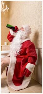 Wallario Türtapete »Betrunkener Weihnachtsmann mit Weinflasche auf dem Klo«, glatt, ohne Struktur