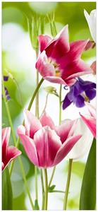 Wallario Türtapete »Blühende Blumen im Frühling in pink und weiß«, glatt, ohne Struktur