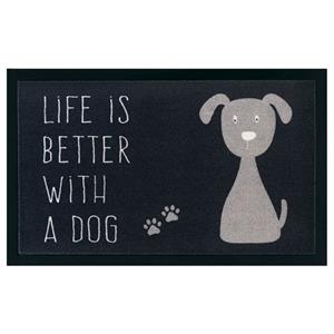 Teppich Boss Fußmatte »Fußmatte Life is better dog, , rechteckig, Höhe 6 mm, In/- Outdoor geeignet, Hund Motiv, Schriftzug, 3D Optik, Robust, Pflegeleicht, Kurzflor, anthrazit&la