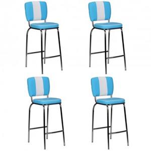 FineBuy 4er Set Barhocker American Diner 38 x 35 cm Sitzfläche blau