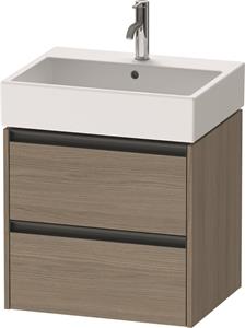 Duravit Ketho.2 wastafelonderkast met 2 laden 58,4x46x54,9 cm met antraciet grepen, eiken terra mat