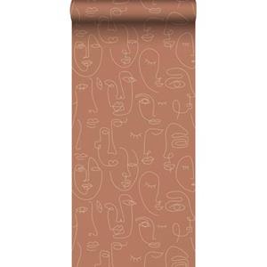 Esta Home ESTAhome behang line art gezichten terracotta - 139375 - 0,53 x 10,05