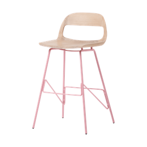 Gazzda Leina bar chair - barkruk met houten zitting en roze onderstel - 65 cm