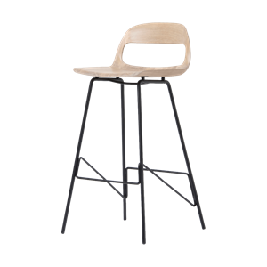 Gazzda Leina bar chair - barkruk met houten zitting en zwart onderstel - 75 cm