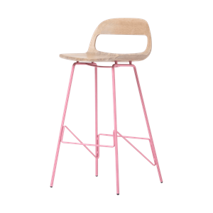 Gazzda Leina bar chair - barkruk met houten zitting en roze onderstel - 75 cm