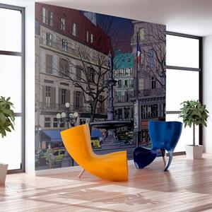 KUNSTLOFT Vliestapete »Abenddämmerung über einem Platz in Paris«, lichtbeständige Design Tapete