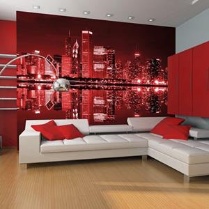 KUNSTLOFT Vliestapete »Chicago in dunkelroten Lichtern«, lichtbeständige Design Tapete