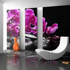 KUNSTLOFT Vliestapete »Pure Harmonie: Orchidee und Zen - Steine«, lichtbeständige Design Tapete