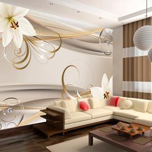 KUNSTLOFT Vliestapete »Lilies and The Gold Spirals«, lichtbeständige Design Tapete