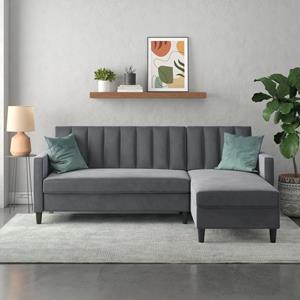 Dorel Home Ecksofa mit Schlafffunktion, Recamiere mit Stauraum beidseitig montierbar, Rückenlehne 2-teilig und 3-fach verstellbar