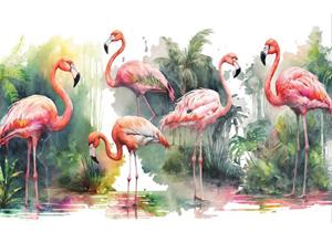 Wallarena Fototapete »Flamingo Dschungel Vlies Tapete Wohnzimmer Schlafzimmer Wandtapete«, Glatt, Vögel, Tropisch, Vliestapete inklusive Kleister