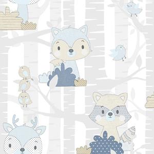 Noordwand Behang Mondo Baby Forest Animals Wit En Blauw