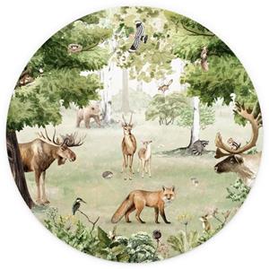 K&L WALL ART Fototapete »Fototapete Baby Kinderzimmer Waldtiere Fuchs Hirsch Elch Vliestapete rund«, große Kinder Motivtapete