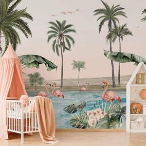 K&L WALL ART Fototapete »Fototapete Baby Kinderzimmer Vliestapete Flamingo Tropische Vogel Oase«, große XXL Motivtapete