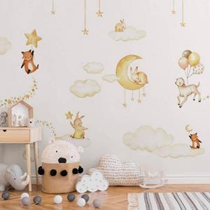 K&L WALL ART Fototapete »Fototapete Baby Kinderzimmer Waldtiere Fuchs Hase gute Nacht Vliestapete«, große XXL Motivtapete