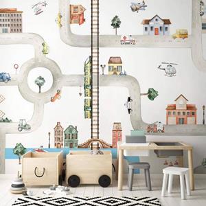 K&L WALL ART Fototapete »Fototapete Baby Kinderzimmer Zug Auto Traktor Spielstraße Vliestapete«, große XXL Motivtapete