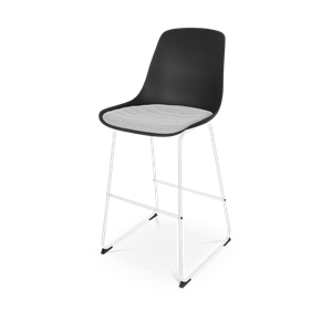 Nolon Nino-Liv barkruk zwart en lichtgrijs zitkussen - wit onderstel - 75 cm
