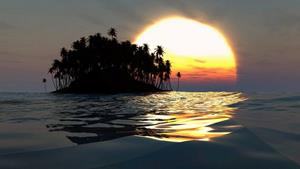 Papermoon Fototapete »Insel im Sonnenuntergang«, Vliestapete, hochwertiger Digitaldruck, inklusive Kleister