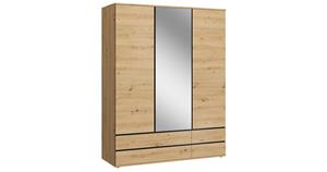 Kleiderschrank Naxos Drehtürenschrank mit Spiegel 165x58x210cm grifflos 3-türig braun