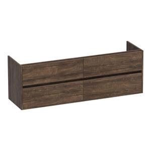 Saniclass Nexxt Wastafelonderkast - 160x46x55cm - 4 greeploze softclose lades - 2 sifonuitsparingen - MFC - burned bark 1788