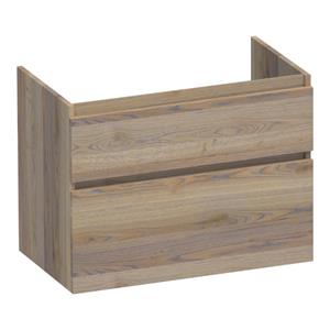 Saniclass Advance Wastafelonderkast - 80x46x60cm - 2 softclose greeploze lades - 1 sifonuitsparing - doorlopende lamellen - geborsteld hout - Vintage oak OK-MEA80VO