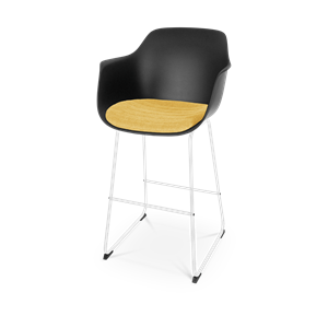 Nolon Nino-Liz barkruk zwart en okergeel zitkussen - wit onderstel - 75 cm