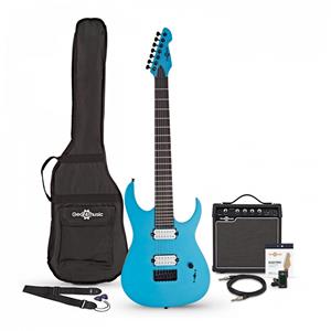 Gear4Music Harlem S 7-String Electric Guitar + 15W Amp Pack Blue Sparkle