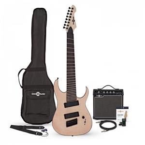 Gear4Music Harlem S 8-String Fanned Fret Guitar + 15W Amp Pack Natural
