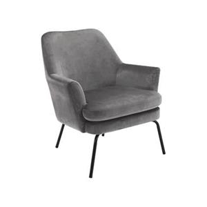 Hioshop Chicca fauteuil in grijze stof en zwart metalen onderstel.