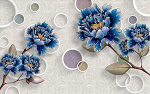 Papermoon Fototapete "Muster mit Blumen blau"