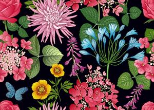 Papermoon Fototapete "BLUMEN ABSTRAKT-MUSTER DESIGN VOGEL BLUMEN DECOR RETRO"