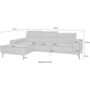 DOMO collection Ecksofa Cunelli, wahlweise inklusive 6-fach verstellbarer Kopfteilverstellung