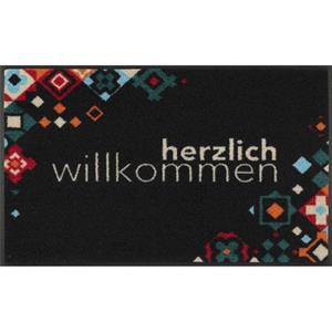 Wash+dry by Kleen-Tex Fußmatte wash+dry Schmutzfangmatte Willkommen Mosaik bunt - 75 x 120 cm, 