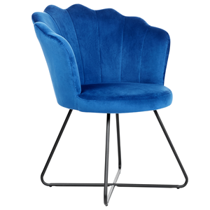 beliani Sessel Muschel-Design Samt blau rund mit schwarzem Metallgestell Retro Lovelock - Blau