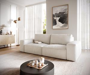 DELIFE Big-Sofa Lanzo L 260x110 cm Bouclee Creme-Weiß