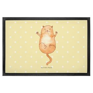 Mr. & Mrs. Panda Fußmatte Katzen Umarmen - Gelb Pastell - Geschenk, Katzenliebe, Türmatte, Moti, , Höhe: 0.6 mm