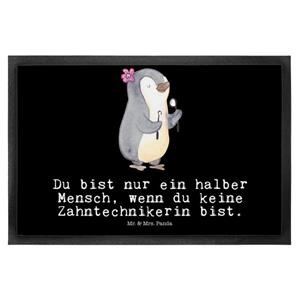 Mr. & Mrs. Panda Fußmatte Zahntechnikerin mit Herz - Schwarz - Geschenk, Beruf, Schmutzmatte, M, , Höhe: 0.5 mm