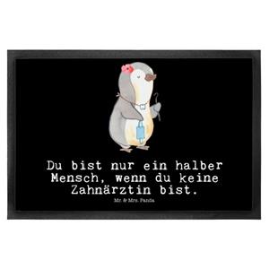 Mr. & Mrs. Panda Fußmatte Zahnärztin mit Herz - Schwarz - Geschenk, Türvorleger, Schmutzmatte, , Höhe: 0.5 mm
