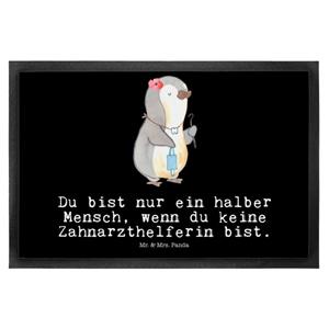 Mr. & Mrs. Panda Fußmatte Zahnarzthelferin mit Herz - Schwarz - Geschenk, Fußabstreifer, Vorleg, , Höhe: 0.5 mm