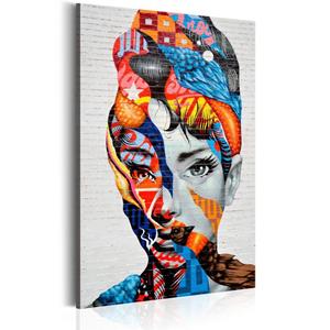 Karo-art Schilderij - Kunstzinnige Dame, Multi kleur, Abstract, print op echt Italiaans canvas, 3 maten, haal de kleur in huis