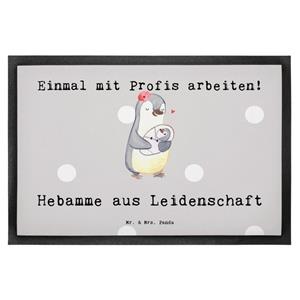 Mr. & Mrs. Panda Fußmatte 40 x 60 cm Hebamme aus Leidenschaft - Grau Pastell - Geschenk, Arbeit, , Höhe: 0 mm