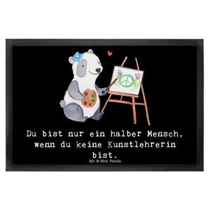 Mr. & Mrs. Panda Fußmatte 40 x 60 cm Kunstlehrerin mit Herz - Schwarz - Geschenk, Türmatte, Fir, , Höhe: 0 mm