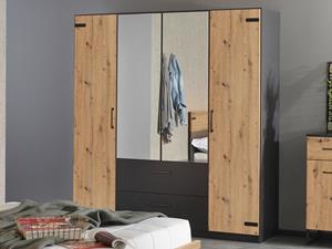 Mobistoxx Kledingkast BUTTO 4 deuren 2 lades 181 cm artisan eik/metaalgrijs met spiegel
