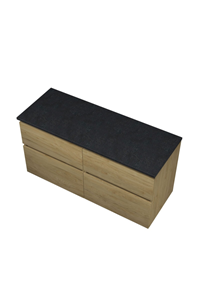 Proline Top wastafelonderkast met 4 laden asymmetrisch en afdekplaat hardsteen 120 x 46 x 60 cm, ideal oak