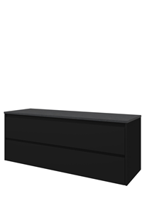 Proline Top wastafelonderkast met 2 laden symmetrisch en afdekplaat hardsteen 140 x 46 x 52 cm, mat zwart