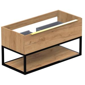 Thebalux Type onderbouwkast 100x45x50cm opbouwgreep messing 1 softclose lades standaard greep MDF/spaanderplaat/metaal carbon wood 1TY100436CW-NM