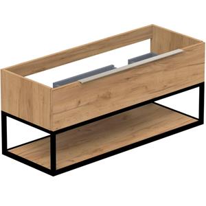 Thebalux Type Onderbouwkast - 120x45x50cm - 2 uitsparingen - opbouwgreep RVS - softclose lade - MDF/spaanderplaat/metaal oak grain 1TY120437OG-NR