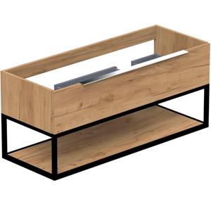 Thebalux Type Onderbouwkast - 120x45x50cm - 2 uitsparingen - opbouwgreep chroom - softclose lade - MDF/spaanderplaat/metaal navarro eiken 1TY120437NA-NC