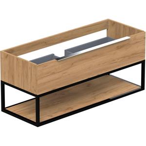 Thebalux Type onderbouwkast 120x45x50cm 1x uitsparing opbouwgreep chroom 1 softclose lade standaard greep MDF/spaanderplaat/metaal carbon wood 1TY120436CW-NC