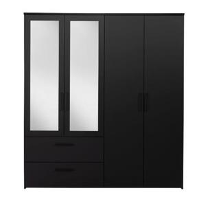 Leen Bakker Kledingkast Orleans 4 deurs - zwart - 201x181x58 cm